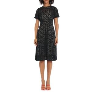 NWT Maggy London Eyelet Fit & Flare Dress 4 Blue Knee Length Midi Round Neck